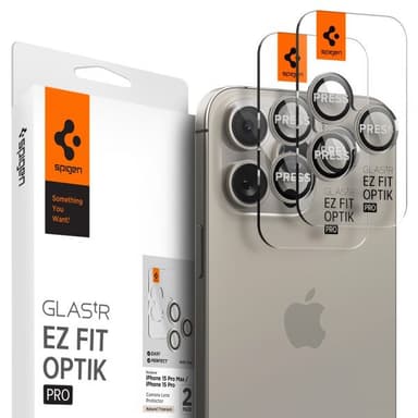 Spigen iPhone 15 Pro/iPhone 15 Pro Max Kameralinsskydd GLAS.tR EZ Fit Optik Pro 2-pack Natural Titanium