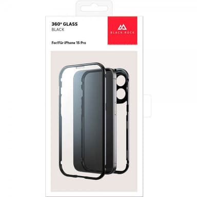 Black Rock iPhone 15 Pro Skal 360 Glass Transparent Svart