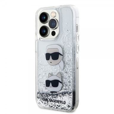 Karl Lagerfeld iPhone 15 Pro Skal Liquid Glitter Karl & Choupette Silver
