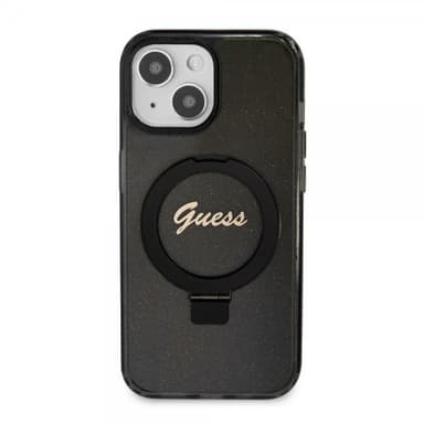 Guess iPhone 15 Skal Ring Stand Glitter MagSafe Svart