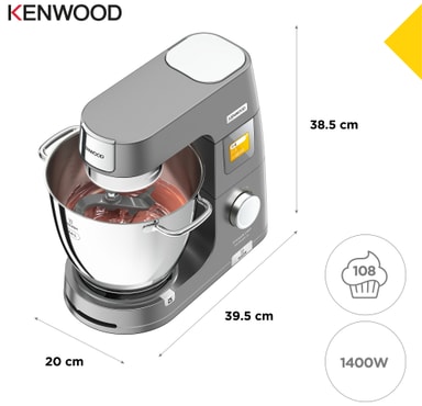 Kenwood Titanium Chef Patissier XL Küchenmaschine + Edelstahl-Schüssel KAB50.000BS – 1400 W, 7 L, Mit EasyWeigh Waage