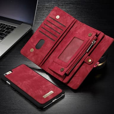 CASEME iPhone 6s 6 Plus Retro Split läder plånboksfodral Röd