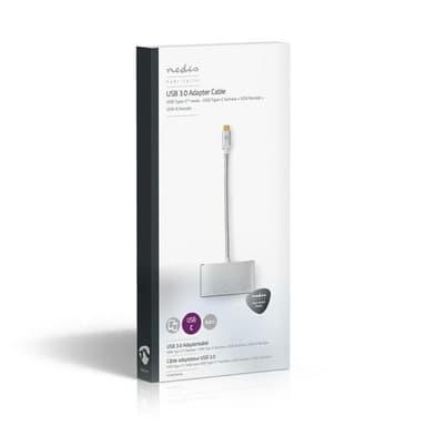 Nedis USB Multi-Port Adapter | USB 3.2 Gen 1 | USB-Câ„¢ Hane | USB-A Hona / USB-Câ„¢ Hona / VGA hona 15p | 5 Gbps | 0.20 m | Rund | Guldplaterad | Flätad / Nylon | Silver | Kartong med täckt fönster