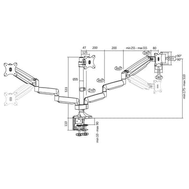 LogiLink Monitorarm trippel 13-32"" gas