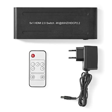 Nedis HDMI ™ Switch | 5-Port port(s) | 5x HDMI™ Ingång | 1x HDMI™ utgång | 4K@60Hz | 18 Gbps | Fjärrstyrd | Metall | Antracit
