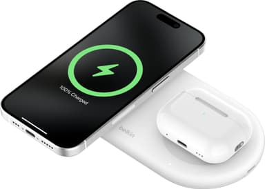Belkin BoostCharge Pro 2in1 Magnetic Qi2 trådlös laddare (vit)