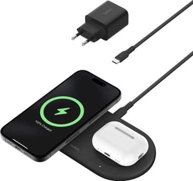 Belkin BoostCharge Pro 2in1 Magnetic Qi2 trådlös laddare (svart)