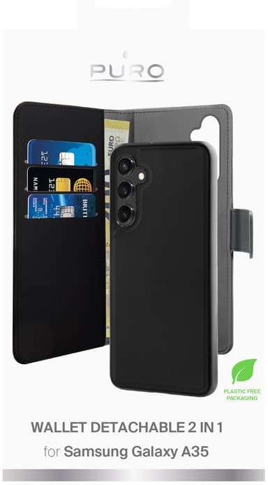 Puro 2in1 Samsung Galaxy A35 plånboksfodral (svart)