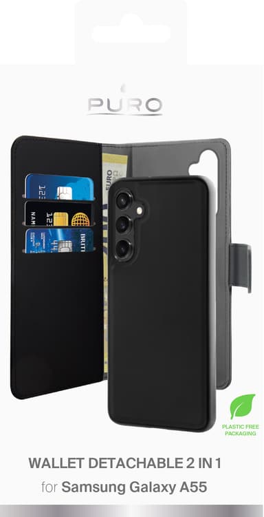 Puro 2in1 Samsung Galaxy A55 plånboksfodral (svart)