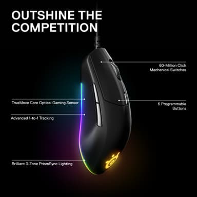 SteelSeries Rival 3 spelmus, trådbunden, svart