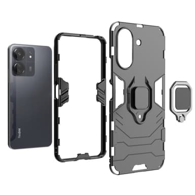 SKALO Xiaomi Redmi 13C 4G Armor Hybrid Metallring skal - Svart
