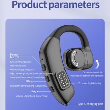 X30 Bluetooth 5.4 Single in-Ear hörlurar Trådlös Hook - Svart