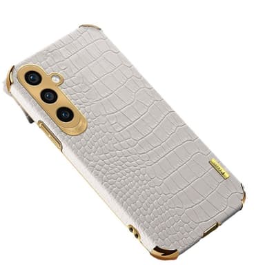 SKALO Samsung A15 4G Krokodil Guldkant Skal - Vit