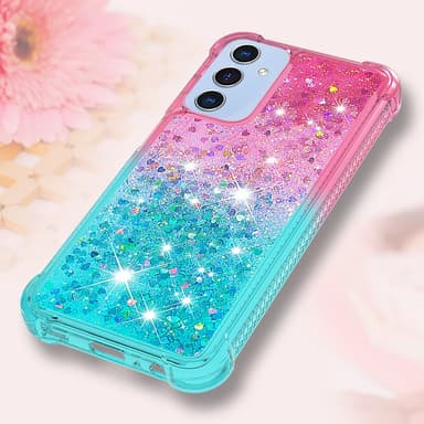 SKALO Samsung A15 5G Kvicksand Glitter Hjärtan TPU-skal - Rosa-Turkos
