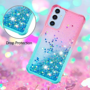 SKALO Samsung A15 5G Kvicksand Glitter Hjärtan TPU-skal - Rosa-Turkos