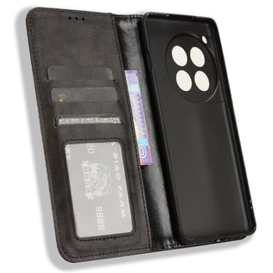 SKALO OnePlus 12R 5G Embossed Premium Plånboksfodral - Svart
