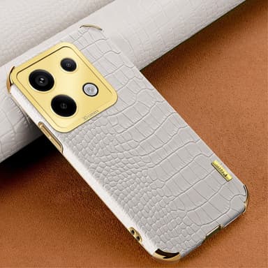 SKALO Xiaomi Redmi Note 13 Pro 5G Krokodil Guldkant Skal - Vit