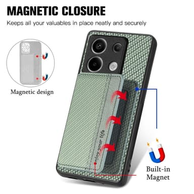 SKALO Xiaomi Redmi Note 13 Pro 5G Carbon Fiber Skal med Korthållare - Grön