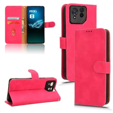 SKALO Asus ROG Phone 8 5G Matt PU-Läder Plånboksfodral - Cerise