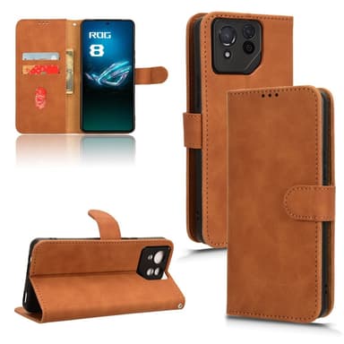 SKALO Asus ROG Phone 8 5G Matt PU-Läder Plånboksfodral - Brun