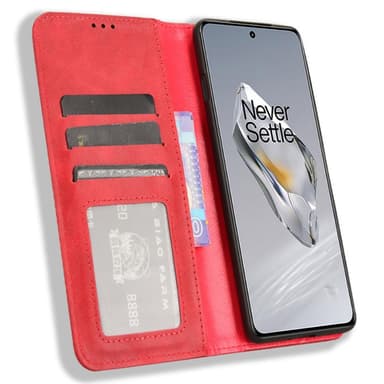 SKALO OnePlus 12R 5G Embossed Premium Plånboksfodral - Röd