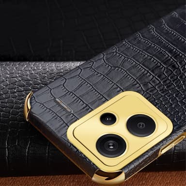 SKALO Xiaomi Redmi Note 13 Pro+ Krokodil Guldkant Skal - Svart