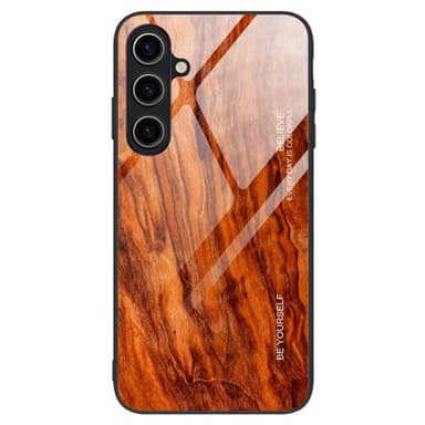 SKALO Samsung A15 5G Wood Härdat Glas TPU-skal - Orange