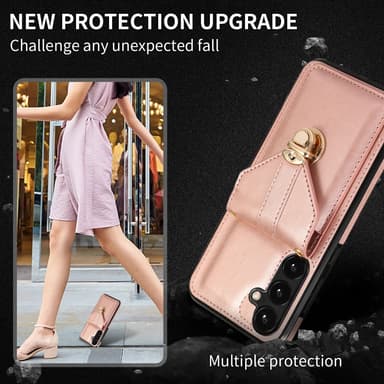 SKALO Samsung A15 5G PU-Läder Korthållare Skal - Roséguld