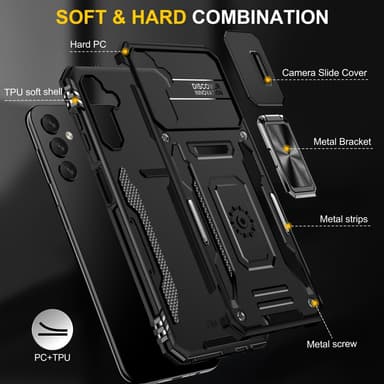 SKALO Samsung A15 4G Armor Hybrid Metallring Kameraslider - Svart