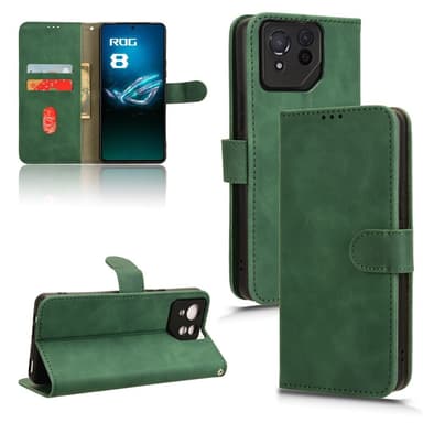 SKALO Asus ROG Phone 8 5G Matt PU-Läder Plånboksfodral - Grön