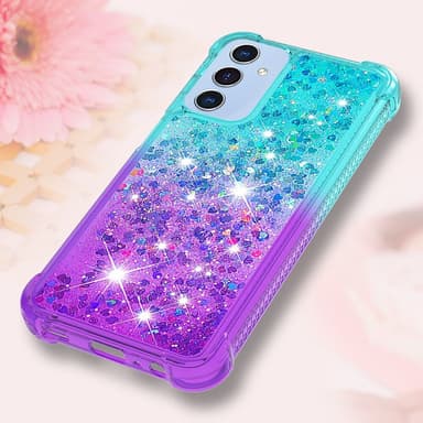SKALO Samsung A15 5G Kvicksand Glitter Hjärtan TPU-skal - Turkos-Lila