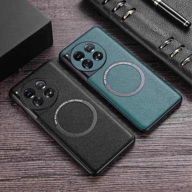 SKALO OnePlus 12 5G PU-Läder Hybrid Magnetring Skal - Grön