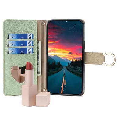 SKALO Samsung A25 5G Litchi Makeup Mirror Plånbok/handväska - Grön