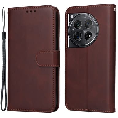 SKALO OnePlus 12 5G PU-Läder Plånboksfodral - Brun