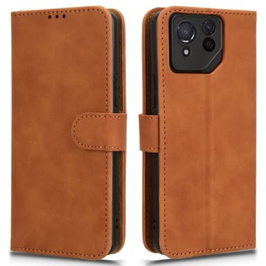 SKALO Asus ROG Phone 8 5G Matt PU-Läder Plånboksfodral - Brun