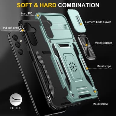 SKALO Samsung A15 4G Armor Hybrid Metallring Kameraslider - Grön