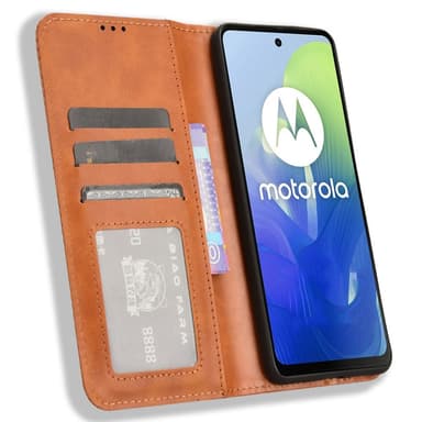SKALO Motorola Moto G04 Embossed Premium Plånboksfodral - Brun