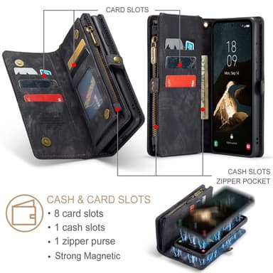 För Samsung Galaxy A55 5G Caseme Retro plånboksfodral - Svart