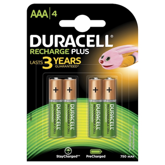 Duracell Recharge Plus AAA 750mAh Batterier, 4-pack
