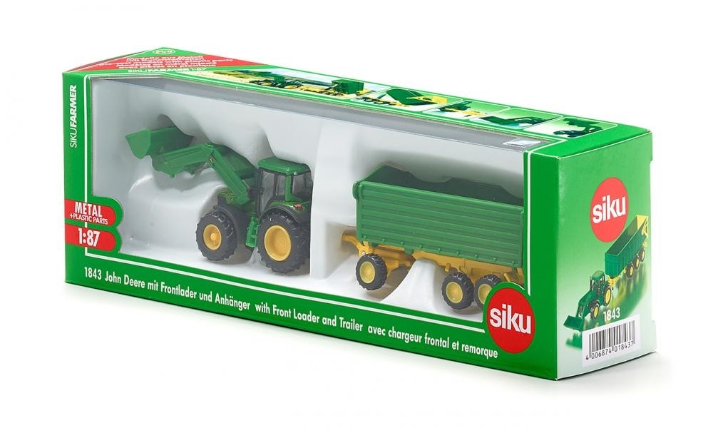 SIKU John Deere med frontlastare och släpvagn