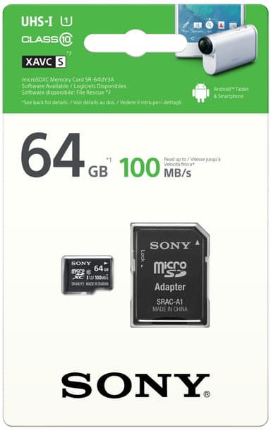 Sony Micro SD Minneskort 64 GB + adapter