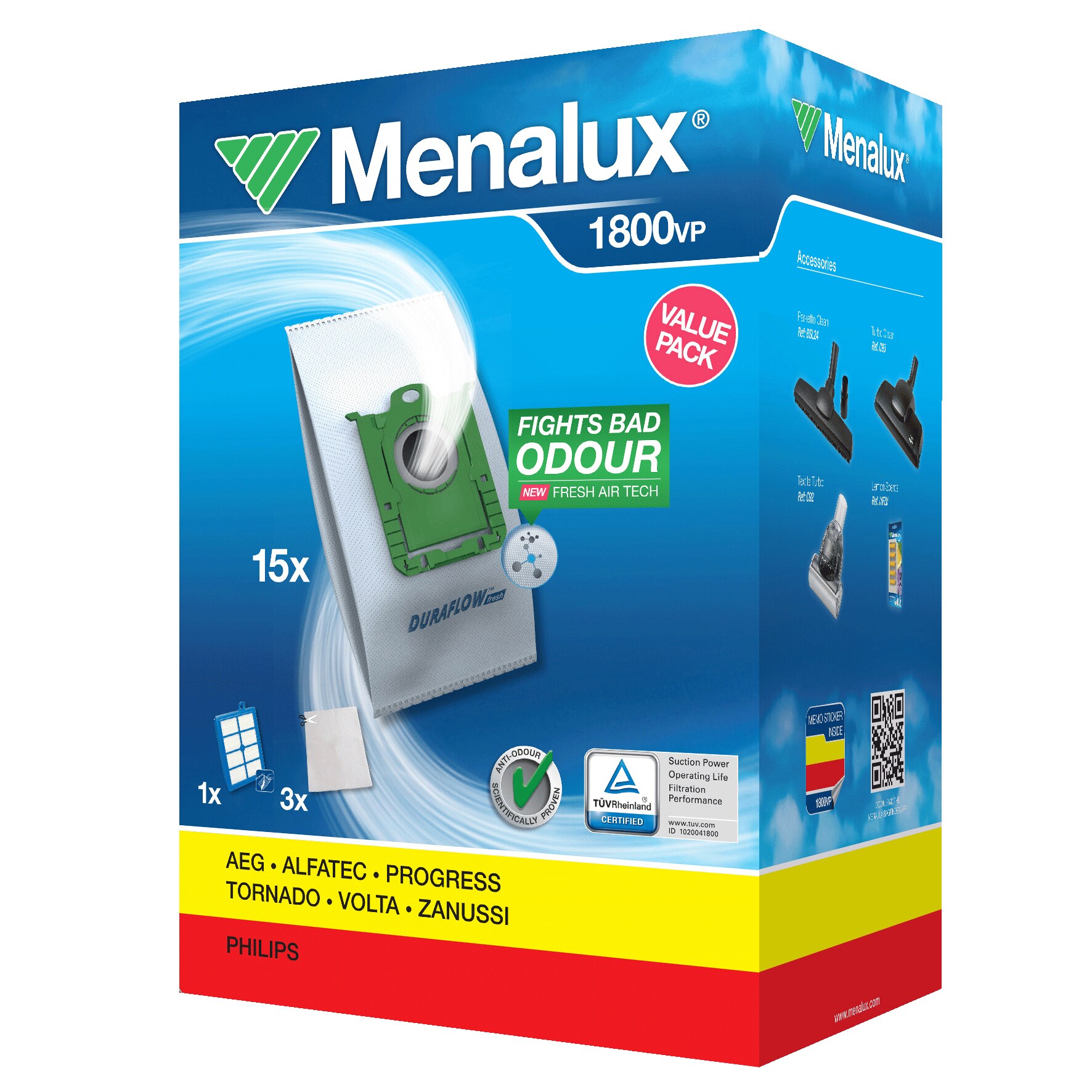 Menalux by Electrolux 1803P Pack of 5 paper dustbags 1 motor and 1 micro filter 