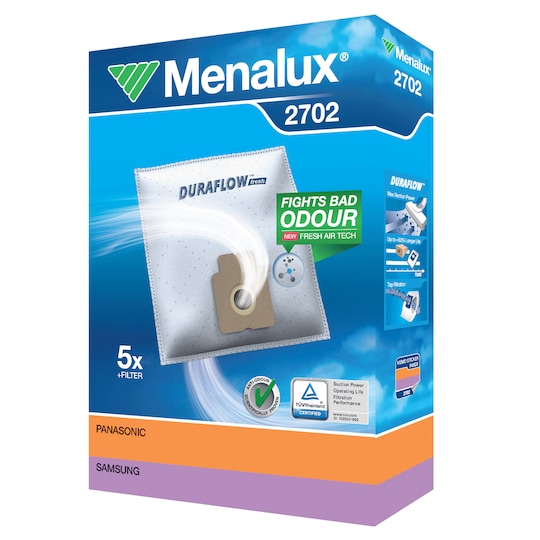 Menalux dammsugarpåsar 2702 för Panasonic/Samsung/Weltstar etc.
