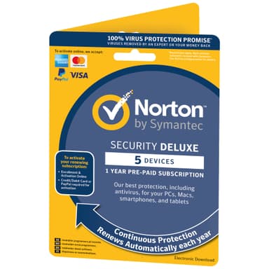 Norton Security Deluxe - 5 enheter (online-prenumeration)