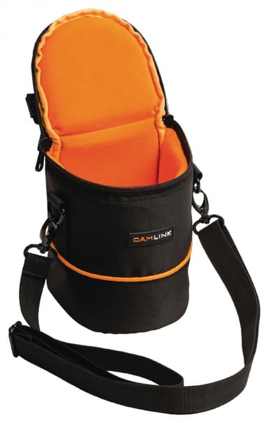 Camera lens bag 105x130x100, black/orange