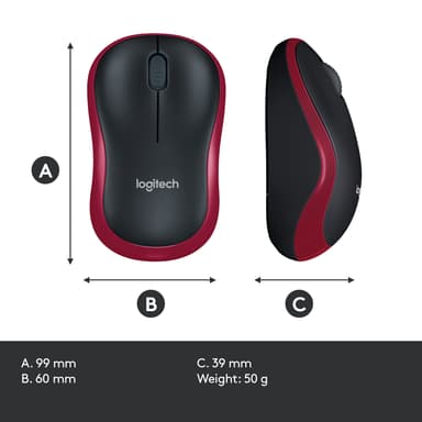 Logitech Trådlös Mus M185 (röd)