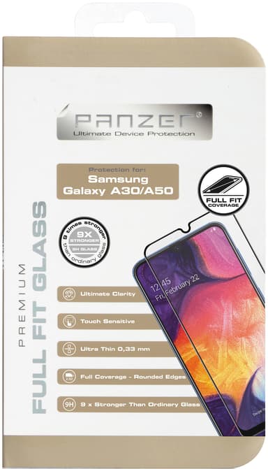 Panzer Full-Fit Samsung Galaxy A50 skärmskydd (svart)