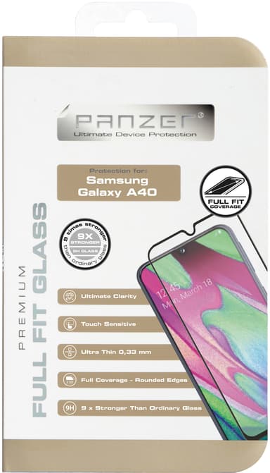 Panzer Full-Fit Samsung Galaxy A40 skärmskydd (svart)