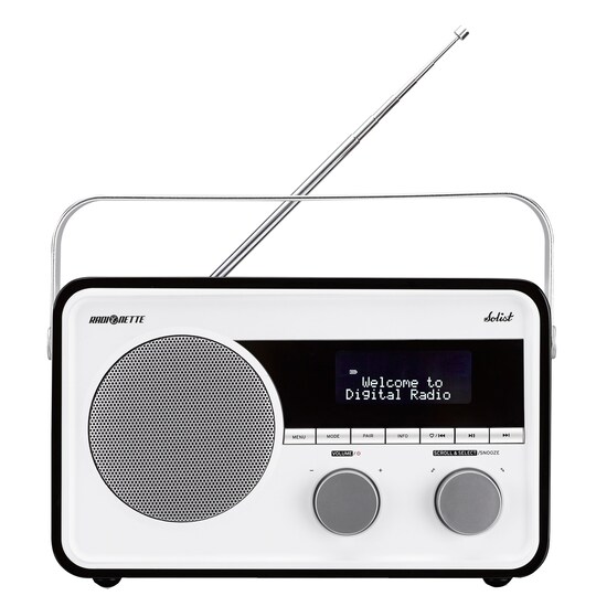 Topptestad och trådlös högtalare med radio (vit/svart)