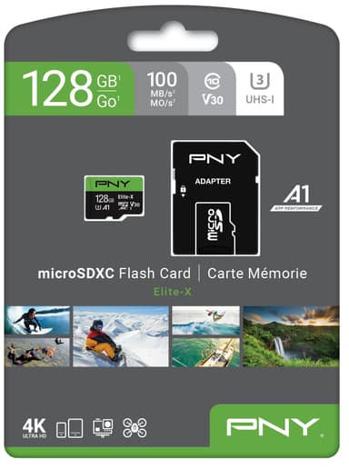 PNY Elite-X Micro SDXC U3 V30 minneskort 128 GB